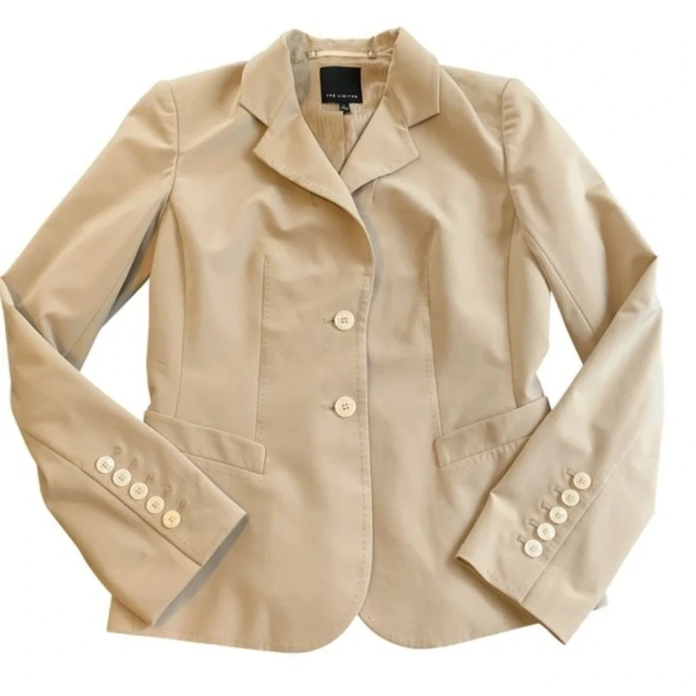 The Limited Blazer Suit‎ Jacket 6 Tan Beige Y2K Preppy Minimal Career Work Slim